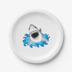 Assiettes En Carton Grande attaque de requin blanc drôle