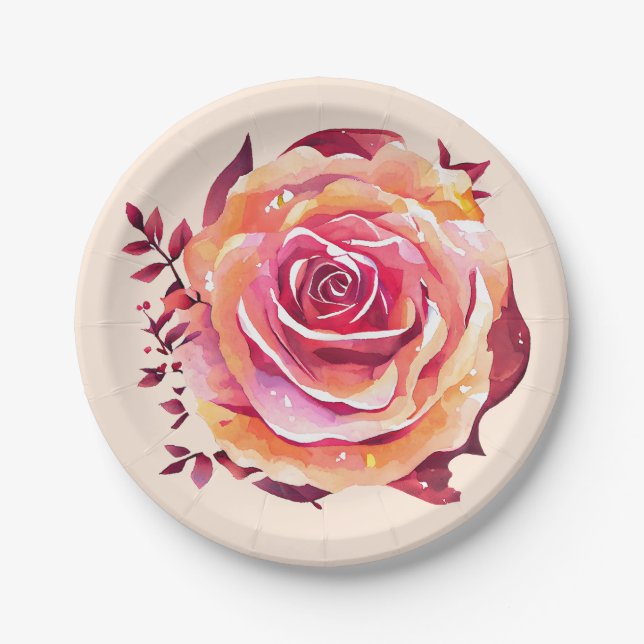 Assiettes En Carton Grande Rose rose rose simple (Devant)
