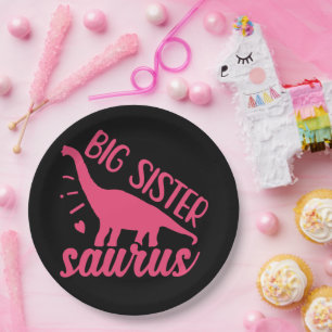 Assiettes En Carton Grande soeur Saurus en rose