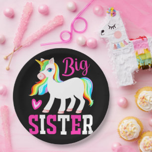 Assiettes En Carton Grande Soeur Unicorne Magique avec Mane Arc-en-Cie