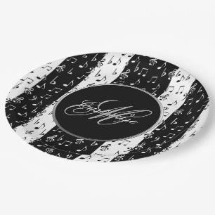 Assiettes En Carton Grandes bandes musicales noires et blanches monogr