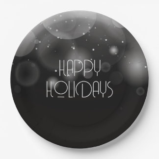 Assiettes En Carton Grandes Bulles Bokeh Noir Joyeuses Fêtes