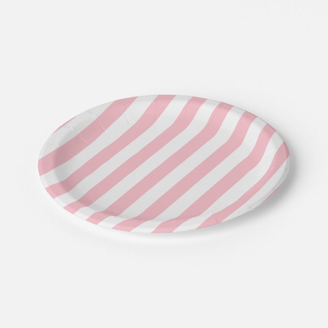 Assiettes En Carton Grandes dimensions rose et blanc (Angle)