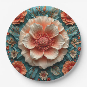 Assiettes En Carton Grandes fleurs de corail