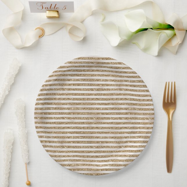 Assiettes En Carton Grandes perles glam or (Mariage)