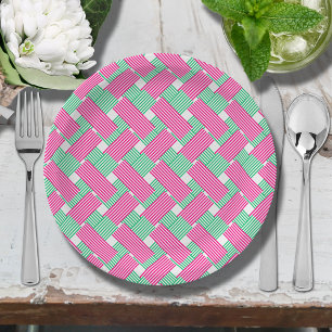 Assiettes En Carton Grandes roses chaudes et vertes