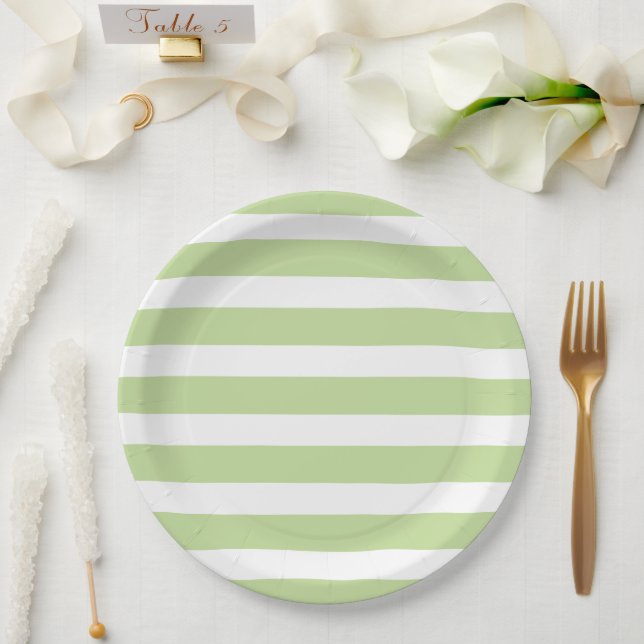 Assiettes En Carton Grandes vertes et blanches à la menthe (Mariage)