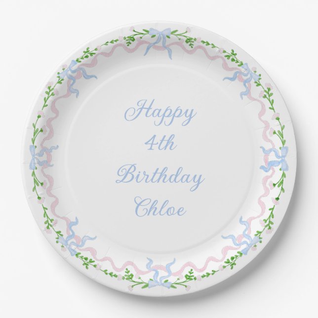 Assiettes En Carton Grandmillennial Bows Anniversaire Plaque de papier (Devant)