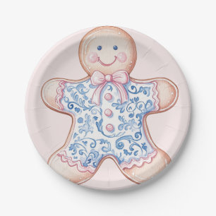 Assiettes En Carton Grandmillennial Pink & Blue Damask Gingbread Homme