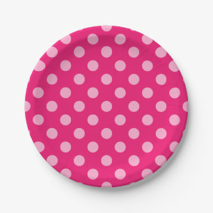 Assiettes En Carton Grands points rétro, Fuchsia et Pastel Pink