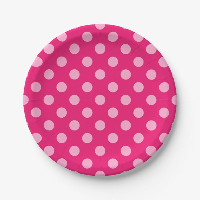 Assiettes En Carton Grands points rétro, Fuchsia et Pastel Pink (Devant)