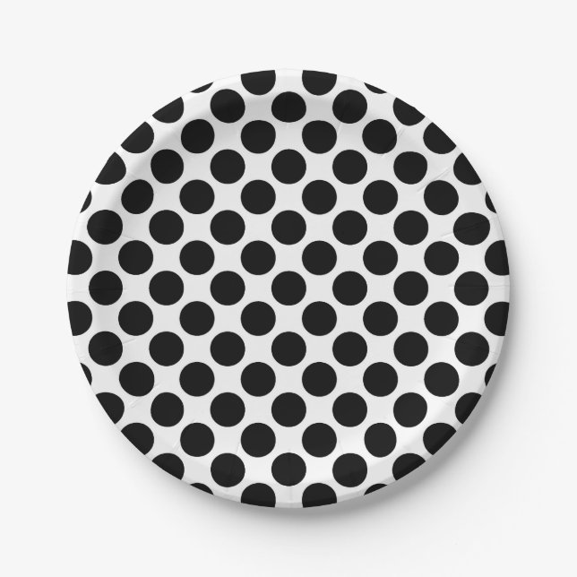 Assiettes En Carton Grands points rétro - noir et blanc (Devant)
