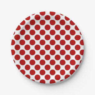Assiettes En Carton Grands points rétro - rouge et blanc
