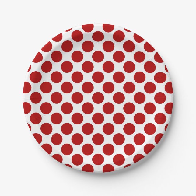 Assiettes En Carton Grands points rétro - rouge et blanc (Devant)