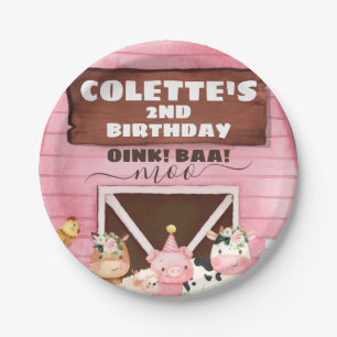 Assiettes En Carton Grange rose Oink Baa Moo Animaux de ferme Annivers