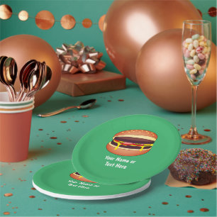 Assiettes En Carton Graphique Cheeseburger sur vert - Ajouter ses prop