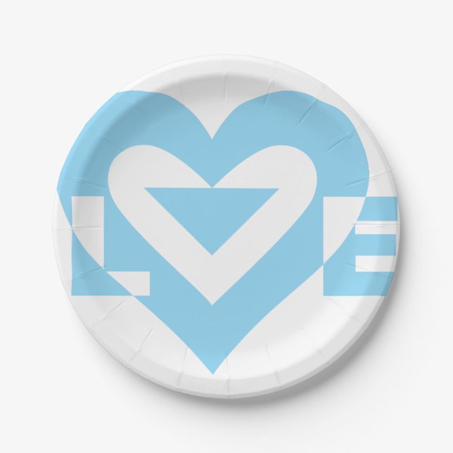 Assiettes En Carton Graphique d'amour cool, Bleu (Devant)