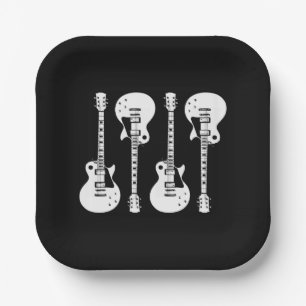 Assiettes En Carton Graphique de guitares électriques en blanc
