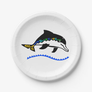 Assiettes En Carton Graphique mignon - DOLPHIN - Nature - Fête -