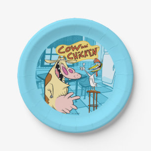Assiettes En Carton Graphique souriant de vache et de poulet