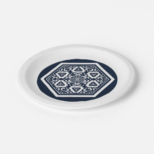 Assiettes En Carton Graphique turc de filigrane de tabouret bleu