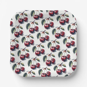 Assiettes En Carton Grappes de Cerises Charmantes