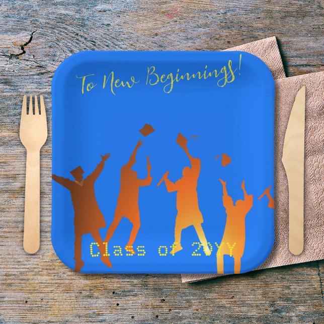 Assiettes En Carton Gras Bleu Moderne Tech Graduation (Créateur téléchargé)