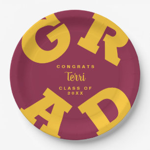 Assiettes En Carton Gras GRAD Gold sur Maroon Gradualisation personnal