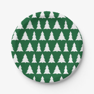 Assiettes En Carton Gras Green White Tree Motif Holiday Party