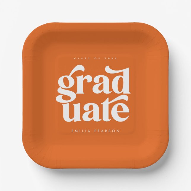 Assiettes En Carton Gras Moderne Type Orange Graduation Party (Recto)