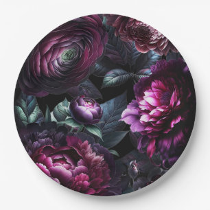 Assiettes En Carton Gras Moody Flowers Black Enchanted Floral Mariage