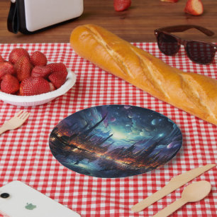 Assiettes En Carton Gratte-ciel Cosmologique Futuriste Metropolis