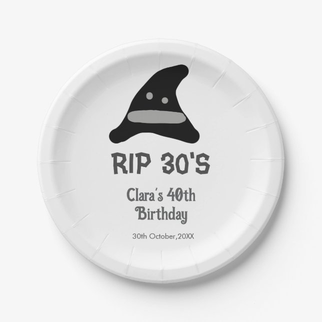 Assiettes En Carton Gray black RIP 30's 40th birthday witch hat hallow (Devant)
