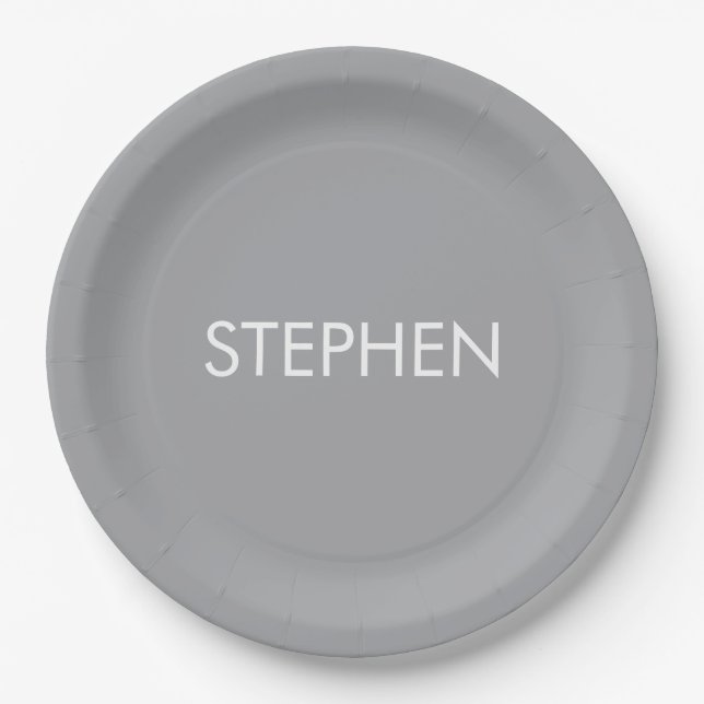 Assiettes En Carton Gray minimalist custom name  (Devant)