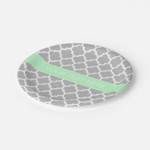Assiettes En Carton Gray White Moroccan #5 Mint Name Monogram