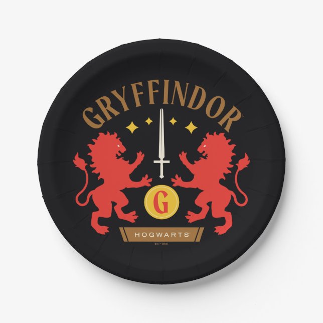 Assiettes En Carton GRAYFFINDOR™ Maison double Lion épée graphique (Devant)