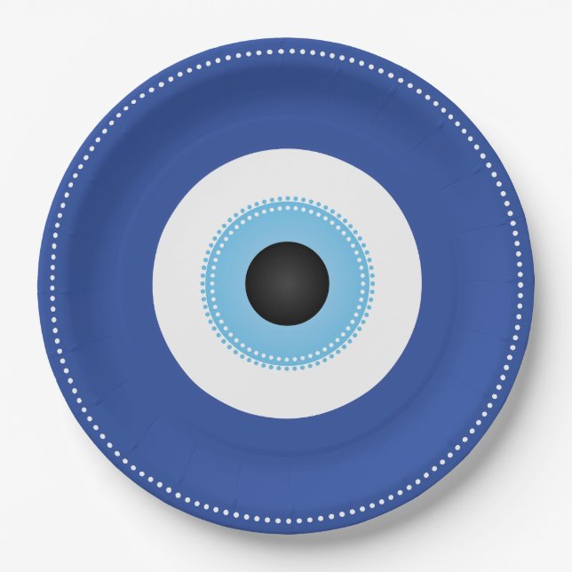 Assiettes En Carton Grec Mal Eye Bleu (Devant)