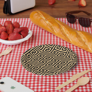 Assiettes En Carton Grec Meander Carré clé H Motif Brown