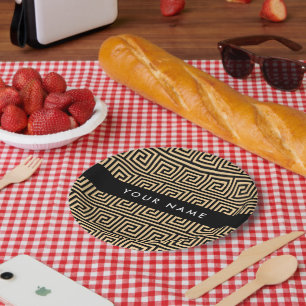 Assiettes En Carton Grec Meander Key Brown, Votre Nom, Personnaliser