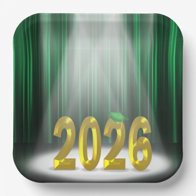 Assiettes En Carton Green and Gold 2026 Graduation in Spotlight (Recto)
