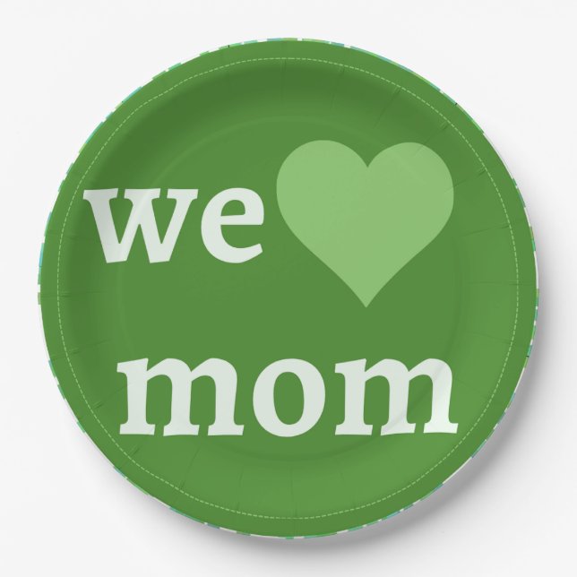 Assiettes En Carton Green and White We Love Maman's Day (Devant)