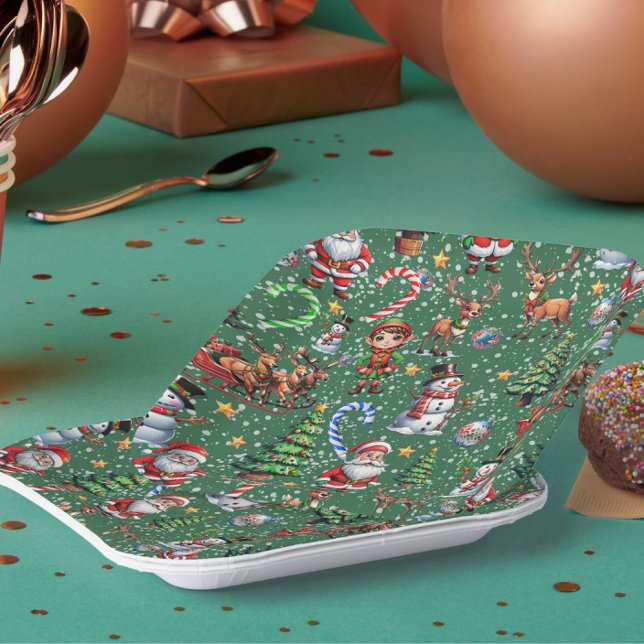 Assiettes En Carton Green Background Christmas Decorative Pattern (Créateur téléchargé)