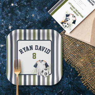 Assiettes En Carton Green Blue Soccer Sports Anniversaire