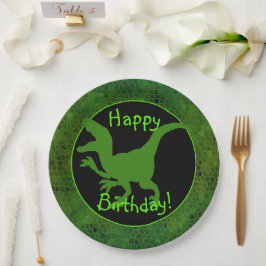 Assiettes En Carton Green Dinosaur Hide Happy Birthday!