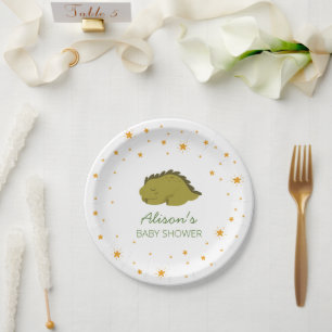Assiettes En Carton Green Dinosaur Twinkle Star Baby shower Party