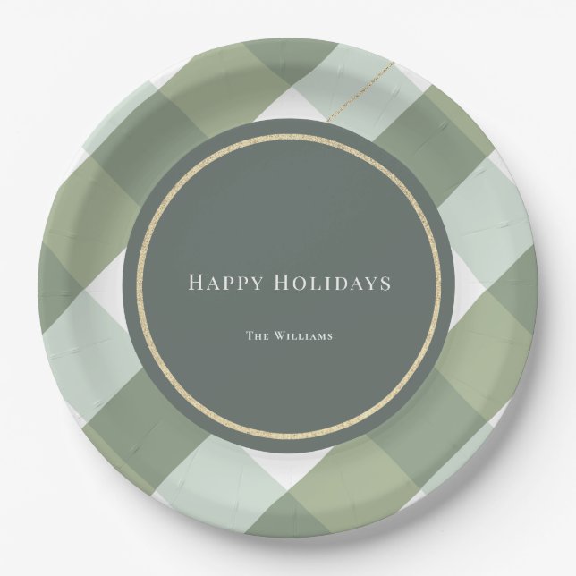 Assiettes En Carton Green En vichy Plaid Gold Noël (Devant)