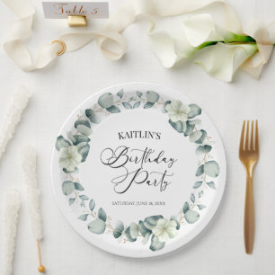 Assiettes En Carton Green Eucalyptus Feuille fête d'anniversaire