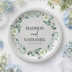 Assiettes En Carton Green Eucalyptus Feuille Verdure Mariage botanique