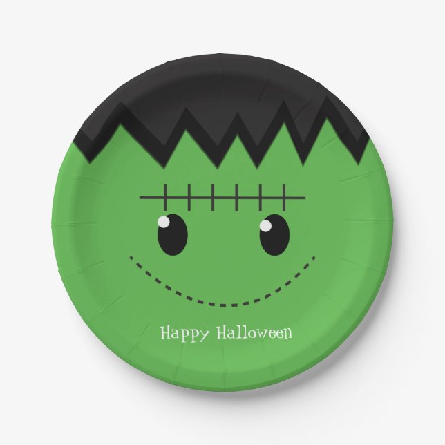 Assiettes En Carton Green Frankenstein Halloween Plaques de fête d'ann (Devant)