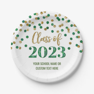 Assiettes En Carton Green Gold Confetti Graduation 2023 Plaques papier